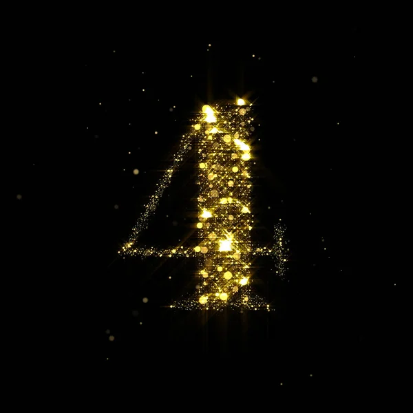 Golden glitter number 4, sparkling gold light and glowing gold particles shine font. Number four of shimmering sequins and glow sparkles on luxury black background — Zdjęcie stockowe