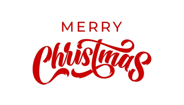 Feliz Navidad caligrafía. Texto de la tarjeta de felicitación navideña de Navidad, vector rojo cita de deseos de Navidad — Vector de stock