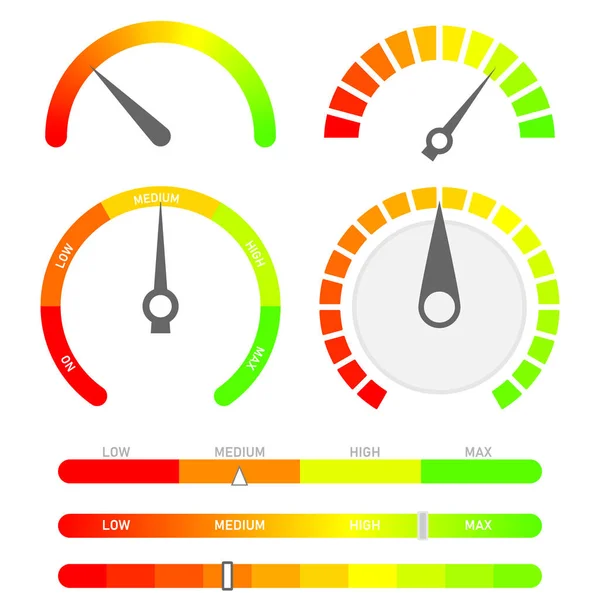 Indicadores Puntuación Minimalistas Con Niveles Color Bajo Máximo Concepto Abstracto — Archivo Imágenes Vectoriales