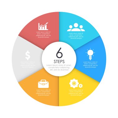 Yuvarlak Infographic diyagramı. Daire 6 öğeleri veya adımları. Vektör Eps10