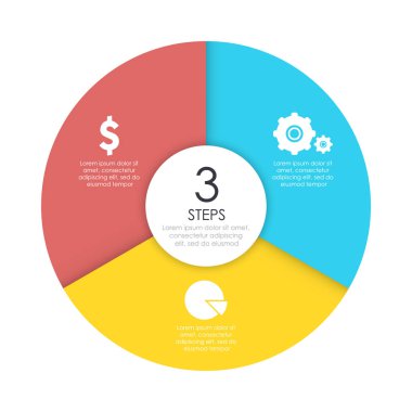 Yuvarlak Infographic diyagramı. Daire 3 öğelerinin veya adımları. Vektör Eps10