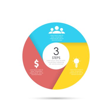 Vektör daire infographics için şablon. 3 öğe, adımları veya seçenekleri ile iş kavramı.