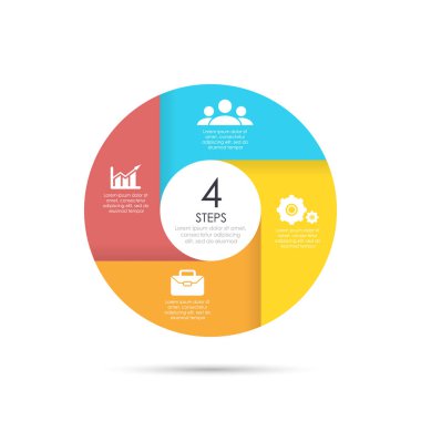 Vektör daire infographics için şablon. 4 öğe, adımları veya seçenekleri ile iş kavramı.