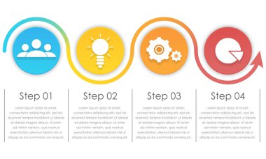 İş infographics ok ile. Şablon 4 öğeleri, adımları, seçenekleri, parça ya da oluşum.