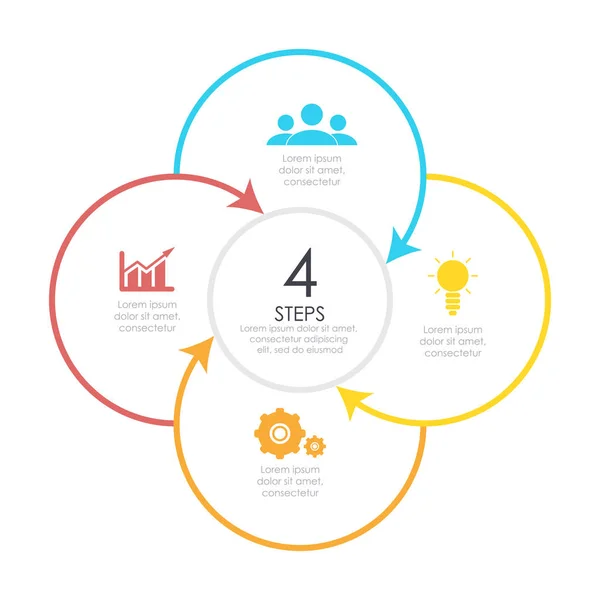 Esquema Redondo Elemento Infográfico Plantilla Círculo Pasos Secciones Con Flechas — Vector de stock