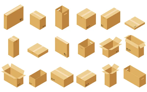 Satu Set Kotak Kardus Besar Diisolasi Dengan Latar Belakang Putih - Stok Vektor