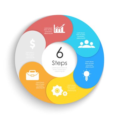 Döngü diyagramı, grafik, web tasarım için vektör daire grafiği Infographic şablonu. 6 adımlar veya seçenekleri ile iş kavramı. Arka plan.