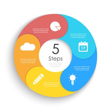 Döngü diyagramı, grafik, web tasarım için vektör daire grafiği Infographic şablonu. 5 adımlar veya seçenekleri ile iş kavramı. Arka plan.