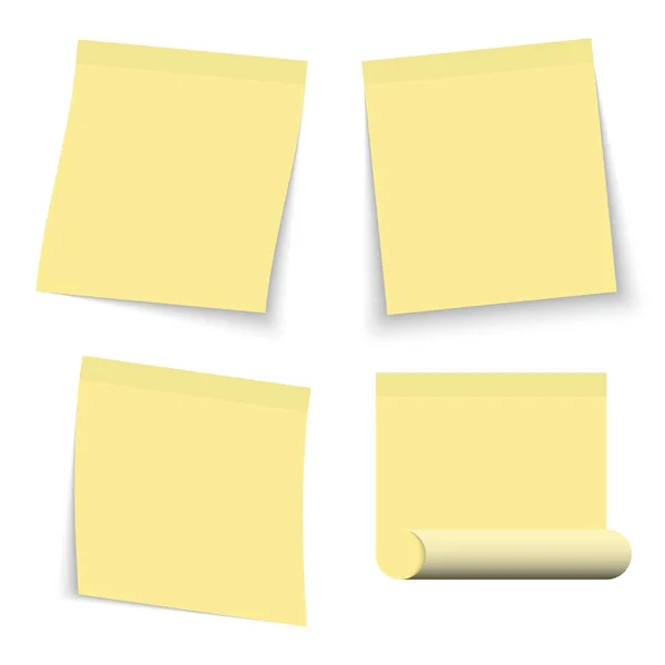 Set Papieren Gele Stickers Notitie Papier Met Gekrulde Hoek Vector — Stockvector