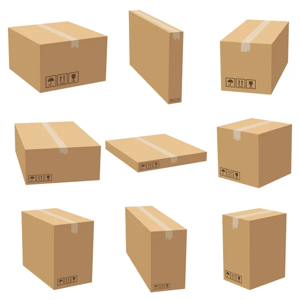 Set Cardboard Box Mockups Different Size Isolated White Background Vector — Stock Vector