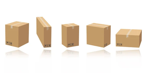 Set Kotak Kardus Mockups Ukuran Yang Berbeda Terisolasi Latar Belakang - Stok Vektor