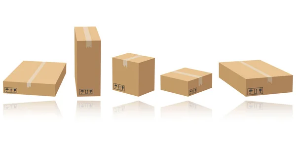 Conjunto Cajas Cartón Maquetas Diferentes Tamaños Aislado Sobre Fondo Blanco — Vector de stock