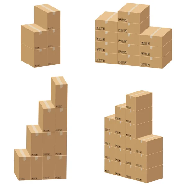 Set Von Pappkartonattrappen Unterschiedlicher Größe Vereinzelt Auf Weißem Hintergrund Abbildungen — Stockvektor