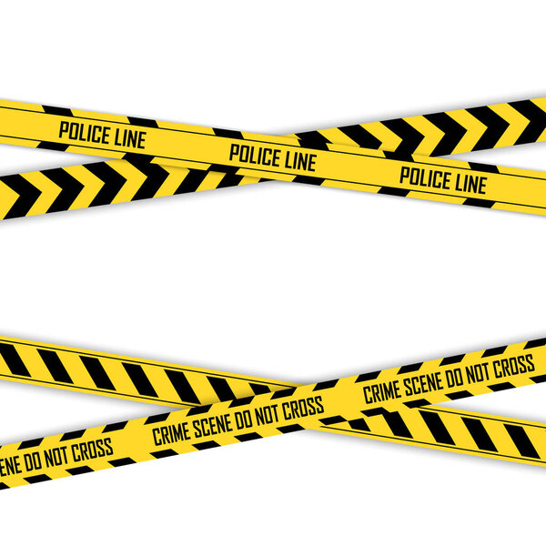Police yellow with black line tapes. Crime safety line. Warning and danger seamless stripes. Isolated vector illustration.