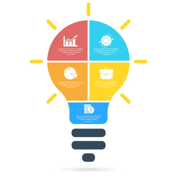 Infografía Bombillas Lámpara Colorida Moderna Concepto Idea Negocio Con Opciones — Vector de stock