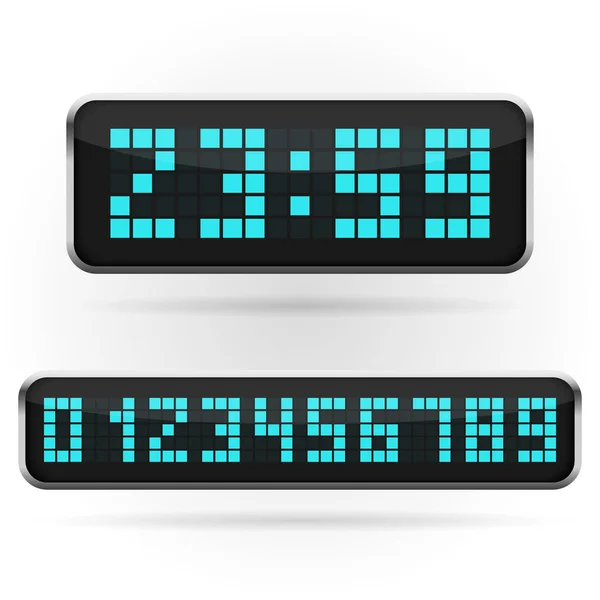 デジタル時計と数字セット 電子警報アイコン 電子機器の文字と数字 ベクターテンプレートイラスト — ストックベクタ