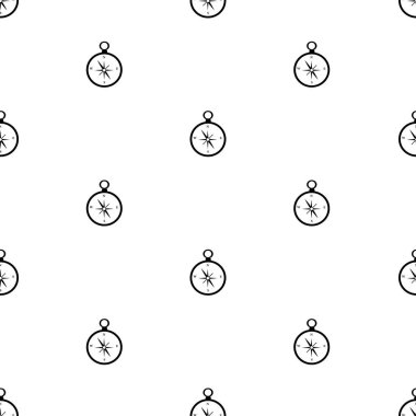 Beyaz arka planda siyah pusula ile Seamless modeli. Vektör çizim