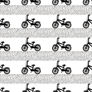 Siyah Bisiklet ve noktalar ile Seamless modeli. Vektör çizim