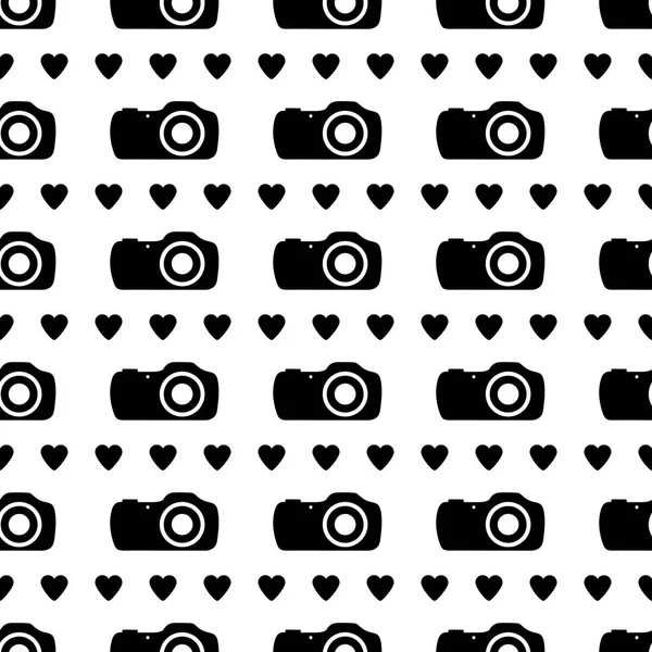 Siyah kameralar ve kalpleri ile Seamless modeli. Vektör çizim