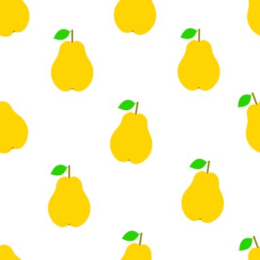 Sarı armut ve yeşil yaprakları ile Seamless modeli. Vektör çizim