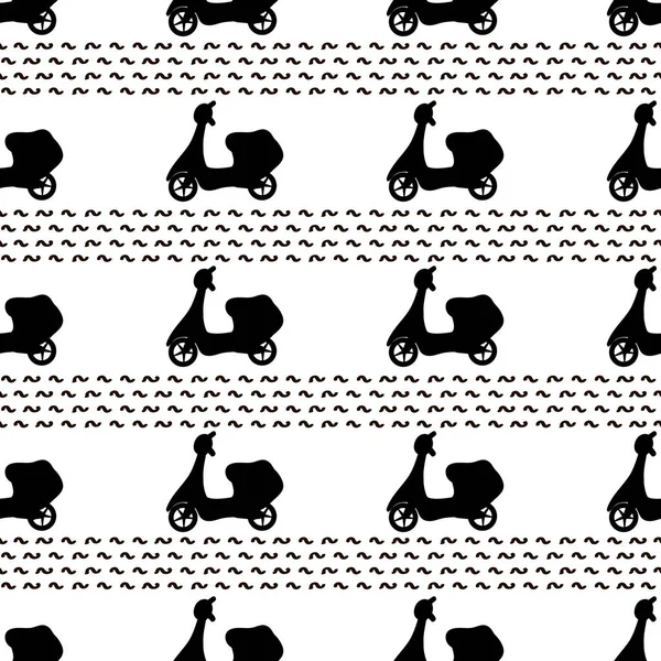 Nahtloses Muster Mit Schwarzen Mopeds Auf Weißem Hintergrund Vektorillustration — Stockvektor