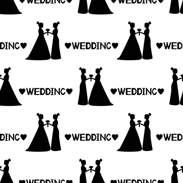 Naadloze Patroon Met Zwarte Silhouetten Van Bruiden Bruiloft Woorden Homohuwelijk — Stockvector