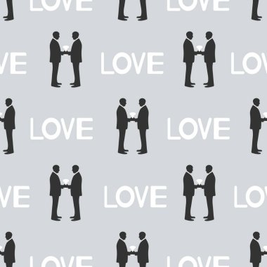 Mamülleri ve kelimelerin aşk siluetleri ile Seamless modeli. Eşcinsel evlilik. Vektör çizim