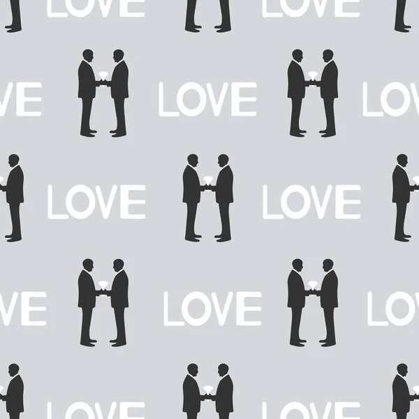 Naadloze Patroon Met Silhouetten Van Bruidsparen Woorden Liefde Homohuwelijk Vectorillustratie — Stockvector