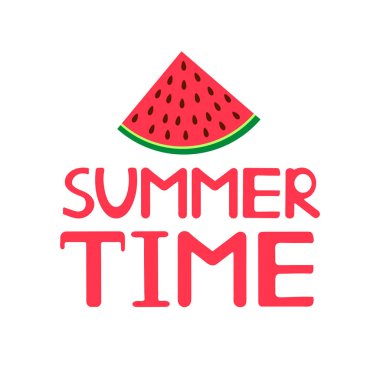 Yaz saati metin ve karpuz simgesi. Vektör çizim