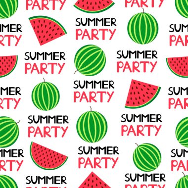 Renkli karpuz ve metin yaz partisi ile Seamless modeli. Vektör çizim