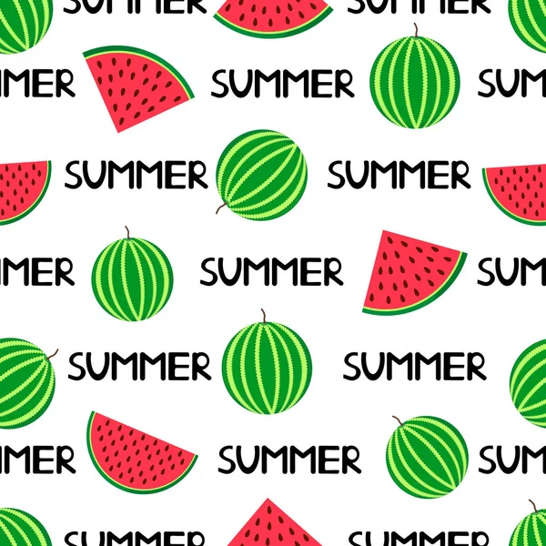 Seamless modeli ile renkli karpuz ve kelime yaz. Vektör çizim