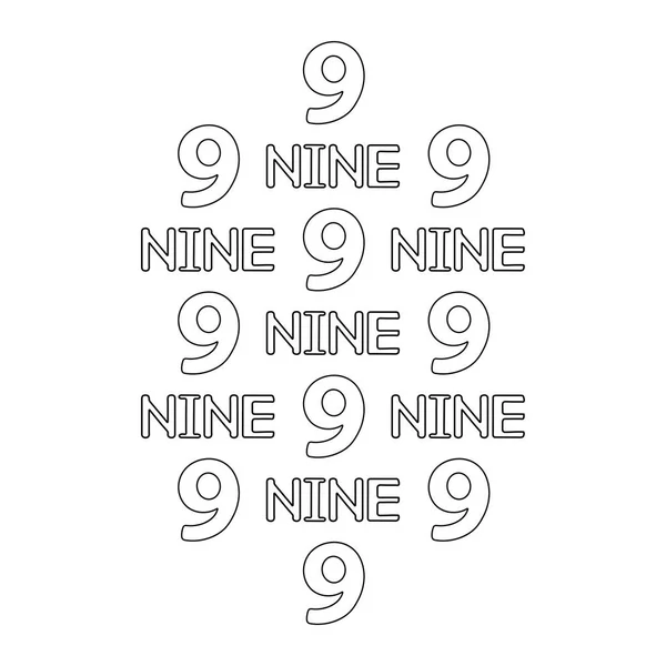 Numeral Palabra Nueve Página Para Colorear Ilustración Vectorial — Vector de stock