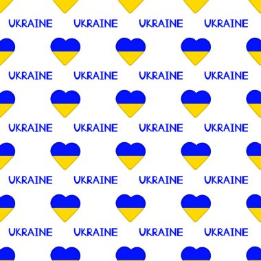 Ukrayna ve kelimelerin Ukrayna bayrak kalplerinden seamless modeli. Vektör çizim