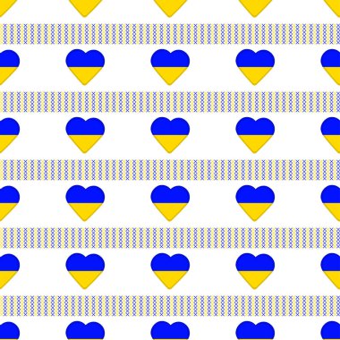 Ukrayna'nın bayrak kalplerinden seamless modeli. Vektör çizim