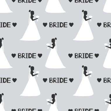 Gelin, kalp, word gelin ile Seamless modeli. Vektör çizim