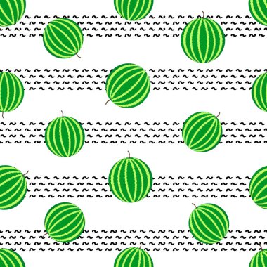 Renkli karpuz ve siyah dalgalar ile Seamless modeli. Vektör çizim