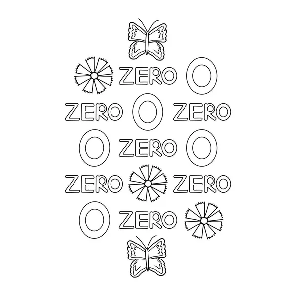 Cyfry Słowo Zero Motyl Kwiaty Kolorowania Ilustracja Wektorowa — Wektor stockowy