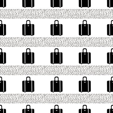 Siyah bavul ve beyaz zemin üzerine noktalar ile Seamless modeli. Vektör çizim