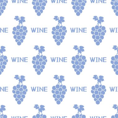 Mavi üzüm ve beyaz arka plan üzerinde kelime şarap ile Seamless modeli. Vektör çizim