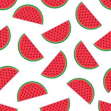 Beyaz arka plan üzerinde renkli karpuz dilimleri ile Seamless modeli. Vektör çizim
