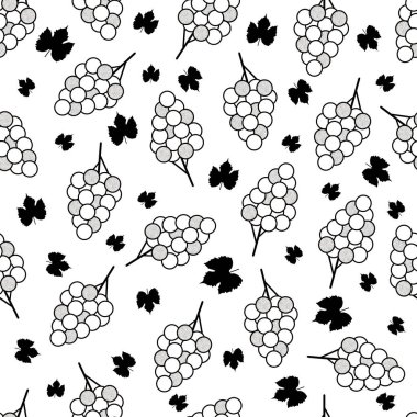 Beyaz arka planda siyah üzüm ile Seamless modeli. Vektör çizim