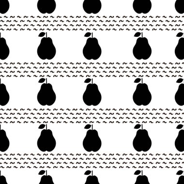 Beyaz arka planda siyah armut siluetleri ile Seamless modeli. Vektör çizim