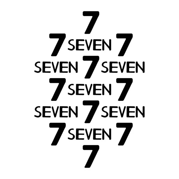 Black Numerals Words Seven Vector Illustration — Stock Vector