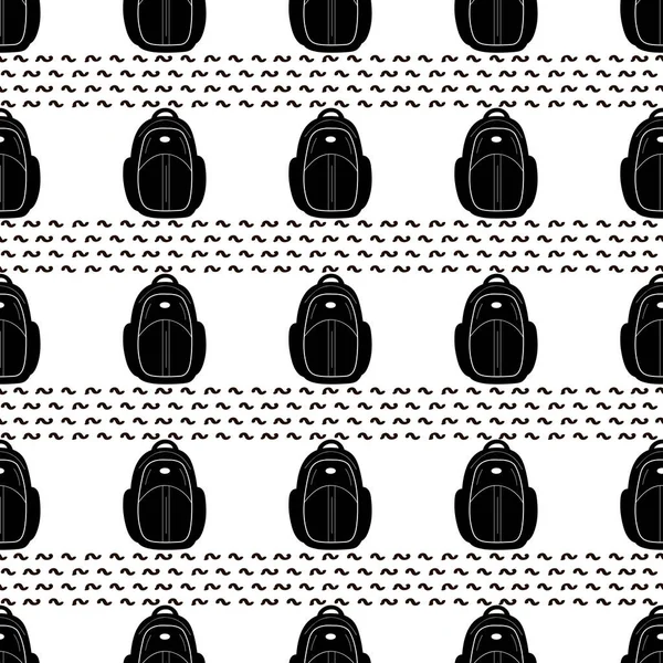 Beyaz arka planda siyah sırt çantaları ile Seamless modeli. Vektör çizim