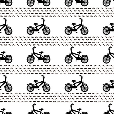 Beyaz arka planda siyah Bisiklet ile Seamless modeli. Vektör çizim