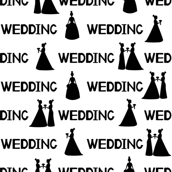 Vzor Bezešvé Siluety Nevěsty Svatební Slova Manželství Osob Stejného Pohlaví — Stockový vektor