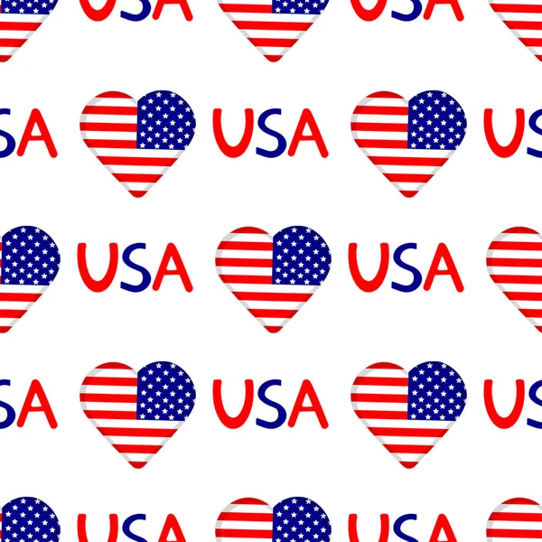 Vzor Bezešvé Srdce Vlajkou Usa Slov Usa Vektorové Ilustrace — Stockový vektor