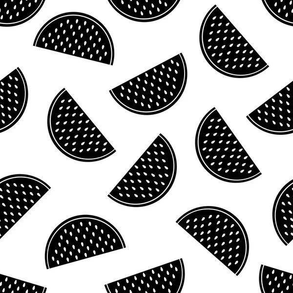 Beyaz arka planda siyah karpuz dilimleri ile Seamless modeli. Vektör çizim