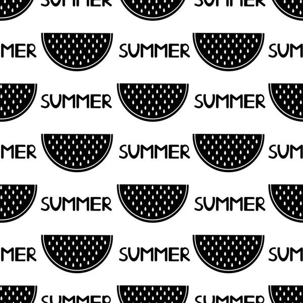 Beyaz arka planda siyah karpuz dilimleri ve kelimeler yaz ile Seamless modeli. Vektör çizim