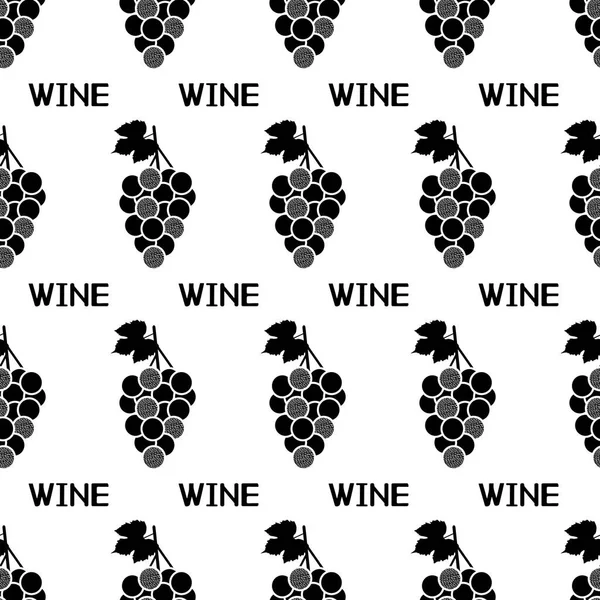 Siyah üzüm ve beyaz arka plan üzerinde kelime şarap ile Seamless modeli. Vektör çizim
